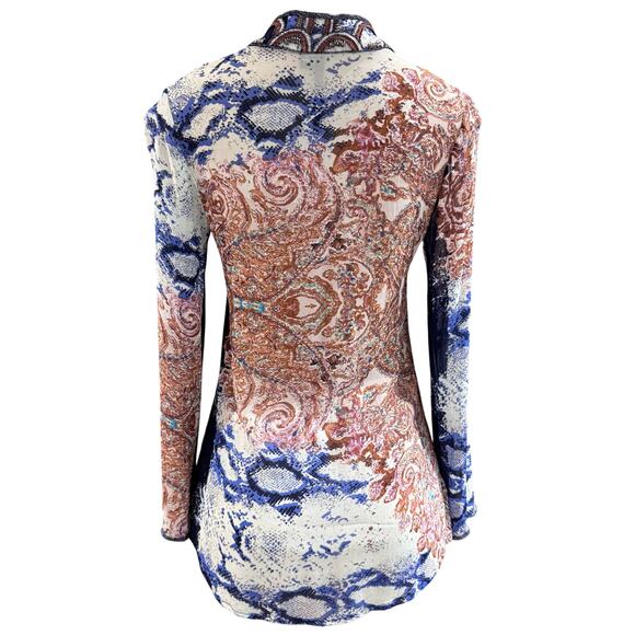 Kay Celine Women's Mesh Beaded Sheer Tunic Blouse Peasant Fairy Glams Boho Small - Picture 3 of 9